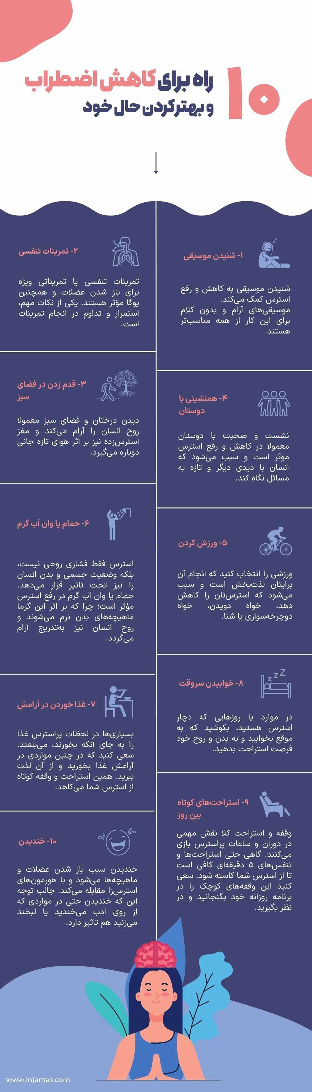 اینفوگرافیک 10 راه کاهش اضطراب